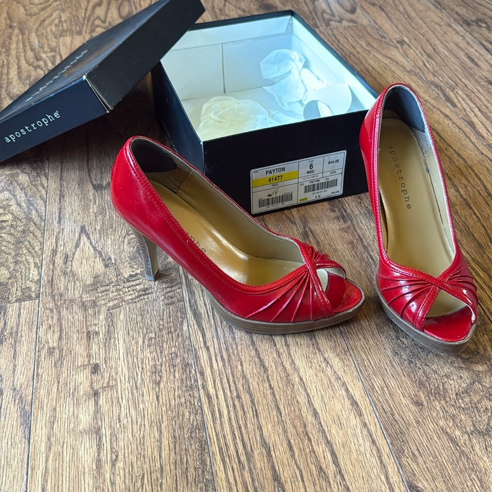 Apostrophe Elegant red Peep Toe Heels pumps vintage y2k Payton leather 6